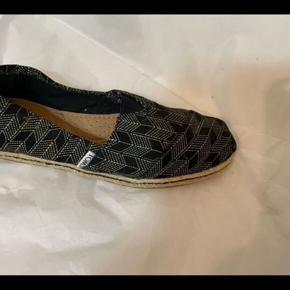 TOMS Women’s Deconstructed Alpargata Black & Tan Chevron Espadrilles Size 7 - Picture 9 of 13